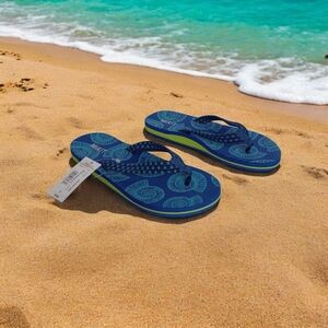 MIXIT WOMEN'S FLIP FLOPS SIZE 8 NWT BLUE SEASHELLS BLUE AND GREEN